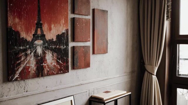 Elegant Wall Art Presentation Featuring Eiffel Tower Painting and Modern Aesthetic