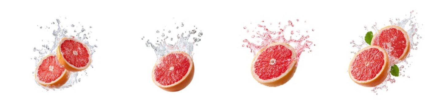Set of grapefruit splash isolated on transparent background