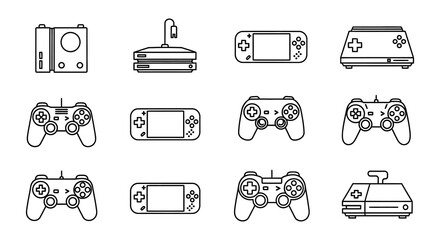 Collection of black and white video game consoles and controllers © MdNirob