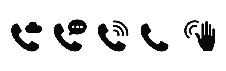 Fototapeta premium Phone Icons Vector Illustration, Contact Us Symbol, Call Sign, Cell Phone Pictogram, Isolated on White Background, Representing Communication and Mobile Concept.