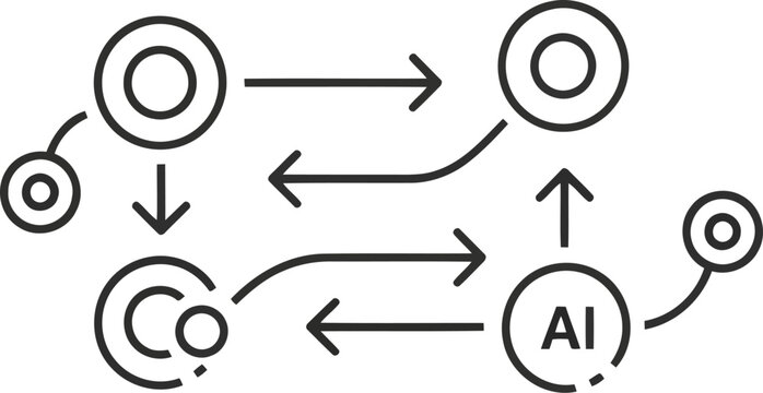 Vector  illustration of Artificial intelligence collaboration process diagram line icon isolated on transparent background