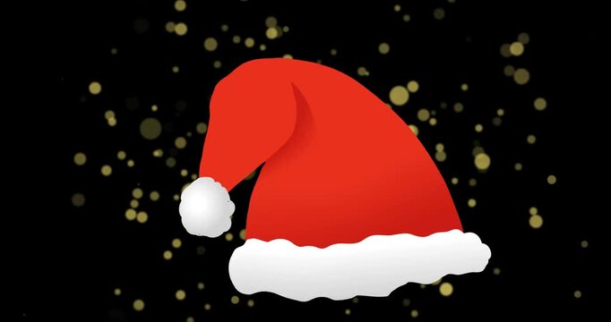 Animated video of glowing spots and a Santa hat symbolizing Christmas.