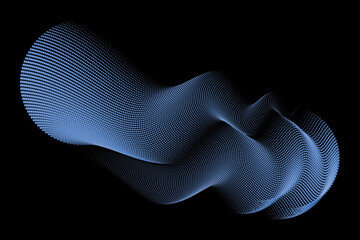 Abstract flowing blue dot particle wave illustration on a dark background, representing big data, technology, and cyberspace.