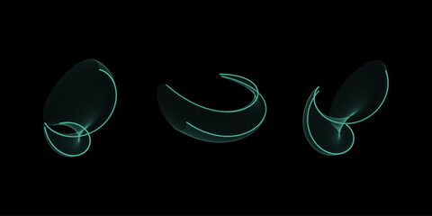 Abstract green dotted wave: futuristic digital flow particle vector on black background.