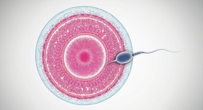 Microimage of Human Oval with Spermatozoon Entering Extracellular Membrane During Conception