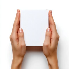 Obraz premium Female hands holding a blank white box isolated on white background
