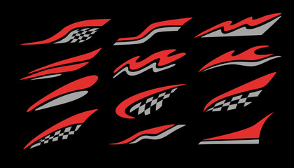Red and grey Racing livery decal element set for cars or motorcycles 