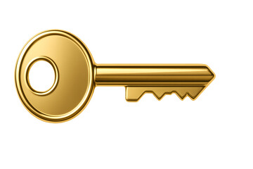 Golden Metal Key With Round Head Isolated on Transparent Background