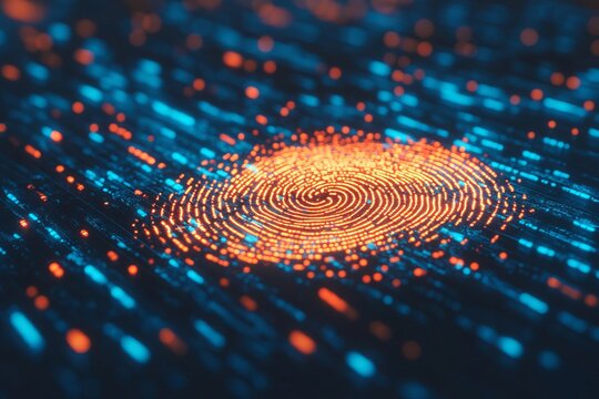 Futuristic Digital Identity Concept Featuring a Glowing Fingerprint on a Dark Technology Background