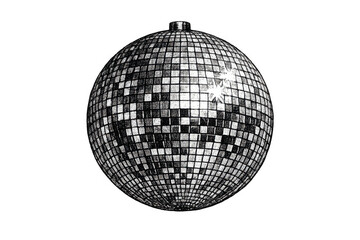 Fototapeta premium Disco ball sparkling with reflective mirror tiles, hanging for a party or nightclub celebration, transparent background