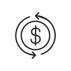 Obraz premium Cashback icon, return money. Cash back rebate, Reinvest earning, chargeback, Dollar coin with arrow, credit payment tax exchange, simple thin line Vector illustration Design On white background 