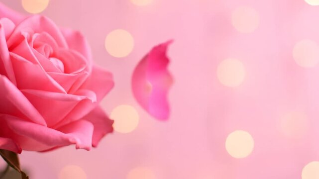 Close-up of a delicate pink rose with soft bokeh background.