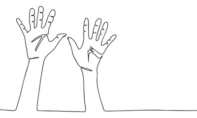 Continuous Line Drawing of Two Raised Hands