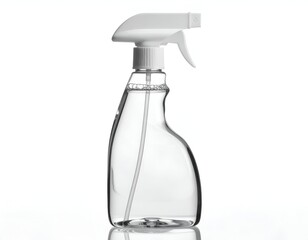 Clear bottle with white spray nozzle, filled with clear liquid