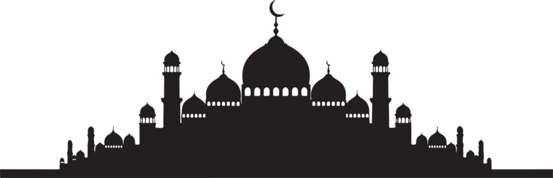 Beautiful mosque silhouette with domes and minarets