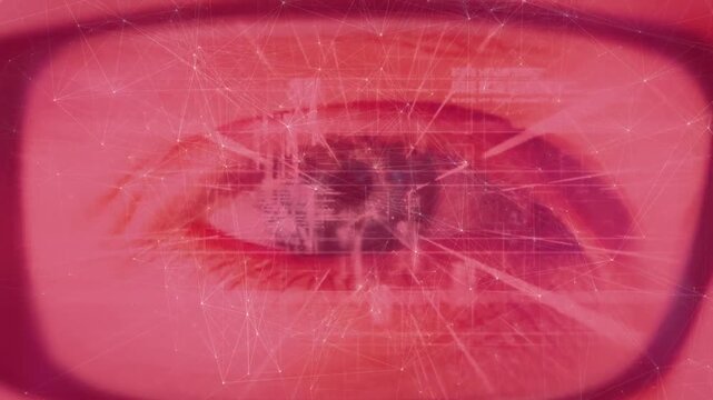 Animation of network of connections and data processing over eye