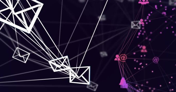 Animation of media and evelope icons on black background
