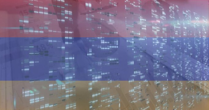Animation of flag of armenia over data processing