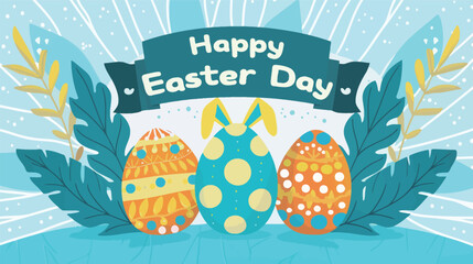 Naklejka premium Vector illustration for Easter with pastel sky background and spring elements