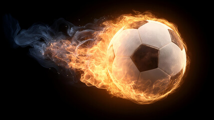 Fototapeta premium A dynamic image of a flaming soccer ball in motion, capturing the energy and excitement of the game.