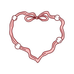 Pink retro frame with flowers and patterns and monograms. Vintage frame for Valentine's day on a white background.