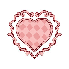 Pink retro frame with flowers and patterns and monograms. Vintage frame for Valentine's day on a white background.