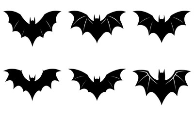 Fototapeta premium Collection of bat silhouettes in various flight positions and angles
