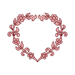 Pink retro frame with flowers and patterns and monograms. Vintage frame for Valentine's day on a white background.