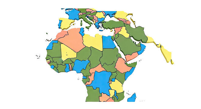 3D Map of Africa and Middle East with Colored Countries