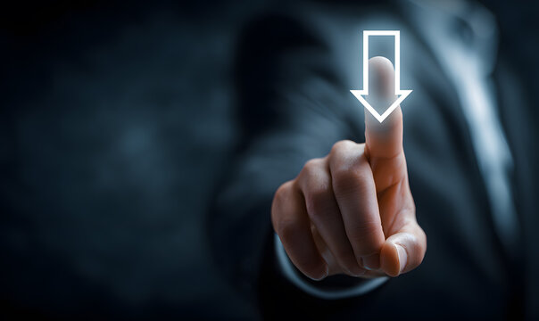 hand pushing button on a touch screen interface