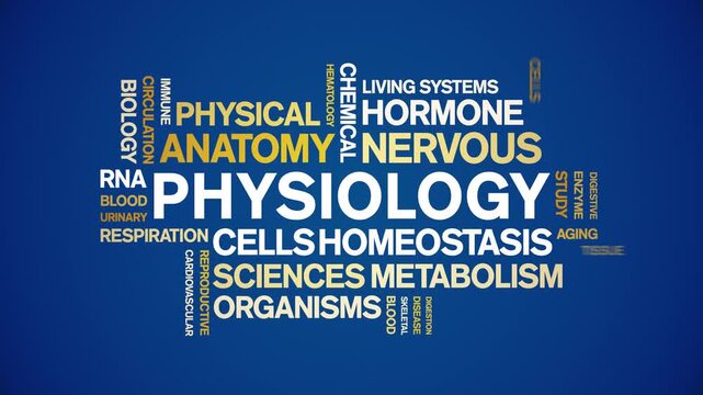 Physiology animated word cloud-text design animation tag kinetic typography seamless loop.