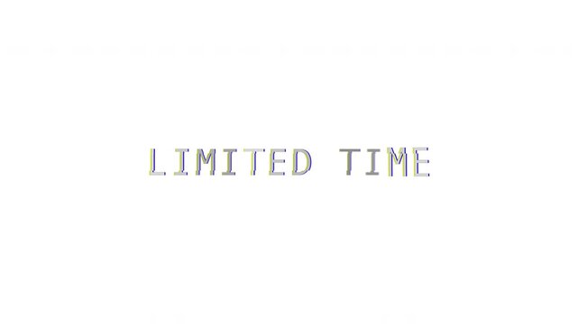 Text animation limited time glitch discount offer deadline ideal for conveying urgency in promotions, sales, or special offers.