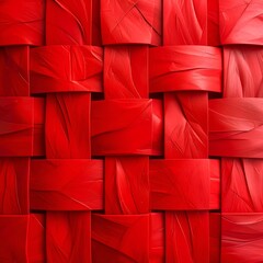 Vivid, woven red texture with complex, overlapping design and deep shadows
