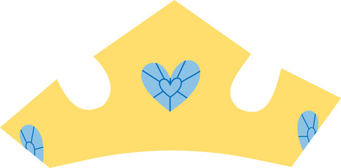 Wide Yellow Crown with Blue Heart Flat Design © Aich Talg