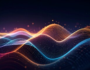 Abstract, glowing wave pattern with vibrant hues against a dark backdrop