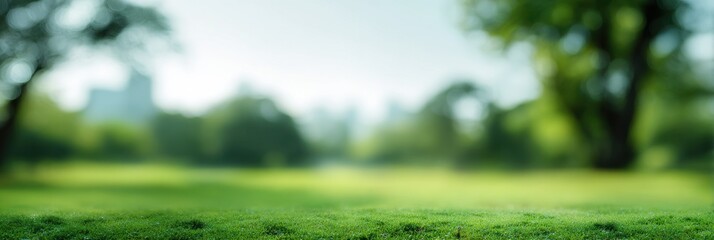 Peaceful green park with blurred cityscape in background