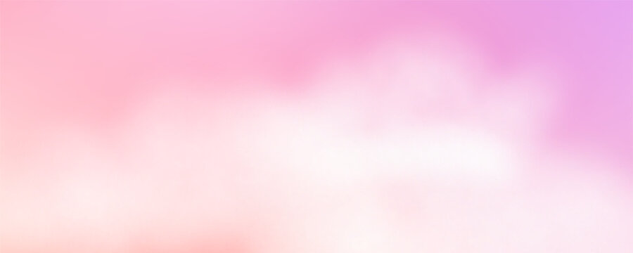 Stunning sunset sky in delicate pink hues blending with golden tones as fluffy clouds drift across the horizon creating a serene atmospheric background. Vector illustration.