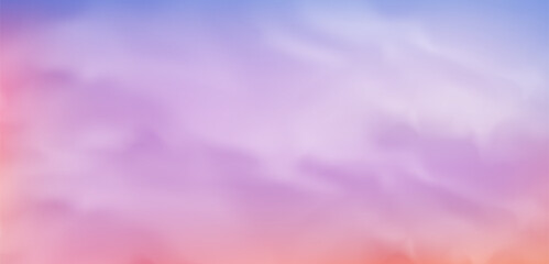 Realistic pink sunset background with fluffy clouds and golden light creates a warm, dreamy atmosphere, perfect for romantic backgrounds and seasonal designs. Vector illustration. © Narin