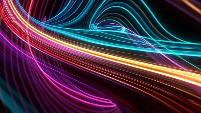 Dynamic light trails in abstract motion digital art dark background futuristic concept