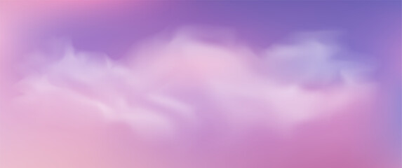 Obraz premium Pastel sky blends pink and purple hues in a realistic gradient, featuring fluffy clouds at dusk with golden light creating a serene twilight atmosphere. Vector illustration.