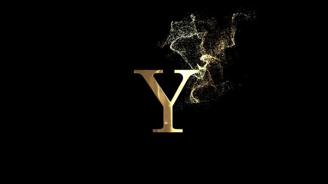 Golden letter Y with particles, alphabet, abc, alpha channel, english letters with gold particles and a transparent background