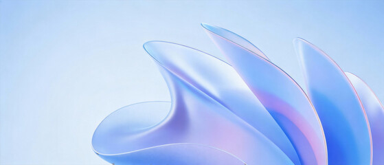 Abstract flowing blue and purple shapes with smooth, wave-like curves on a soft gradient background