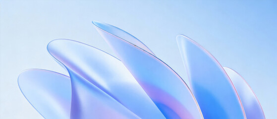 Abstract blue and purple flowing shapes with smooth, reflective surfaces against a light gradient background
