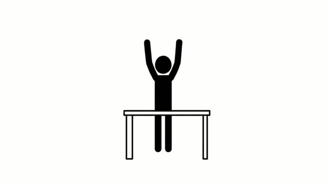 A simple black stick figure character ascending a white staircase against a plain white background, symbolizing progress and upward movement.