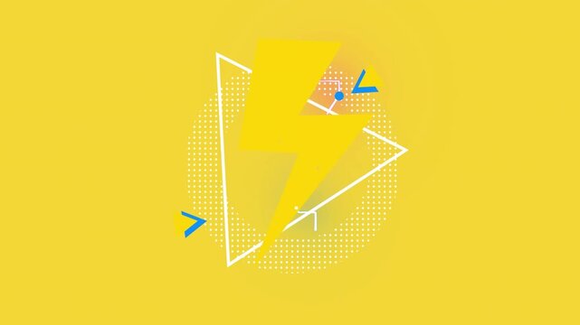 Animation of play icon with thunderstorm and countdown from 10 to 5 on yellow background
