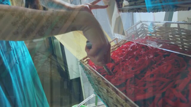 Animation of data processing over digital human graduation christmas tree