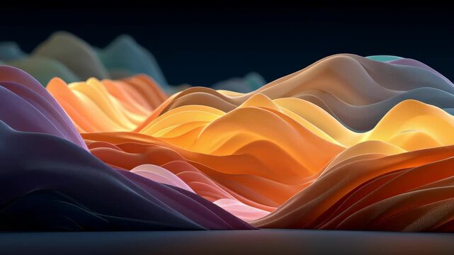 A captivating digital abstract featuring flowing waves in vibrant hues of orange, purple, and teal. the dynamic shapes and smooth gradients evoke a sense of motion and tranquility, perfect for creativ