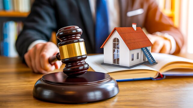 Real estate law concept with judge gavel and house model

