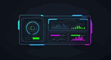 Fototapeta premium Futuristic Digital Interface with Dynamic Graphs and Data Visualization, High Tech Analytics Display