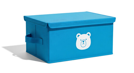 Square Blue Fabric Storage Bin with Cute Bear Character and Handle
